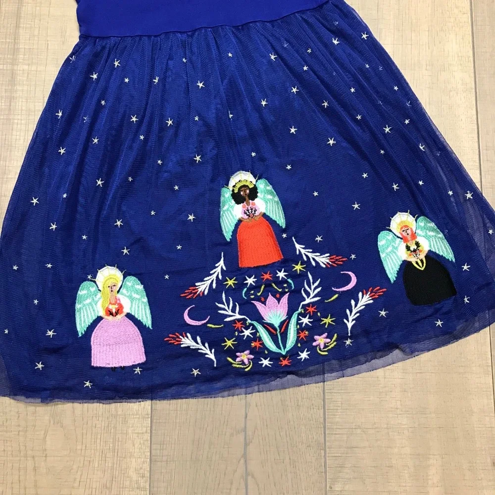 Hanna Andersson Dress Girls Size‎ 6-7 Angels Tulle Holiday Christmas Blue Modest